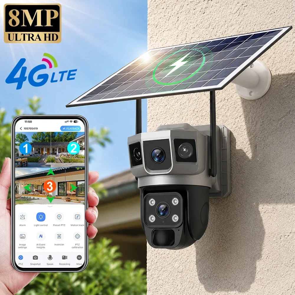 Home Security Features - V380 4K 3화면 4G 카메라 태양광