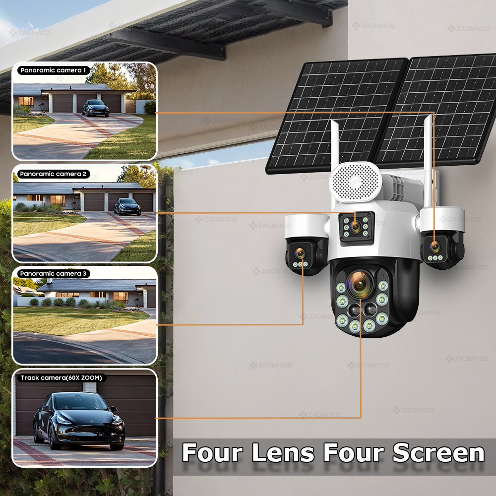 4렌즈 아웃도어 360 °   감시용 태양광 카메라 2 - Home Security Features 리뷰 및 가격