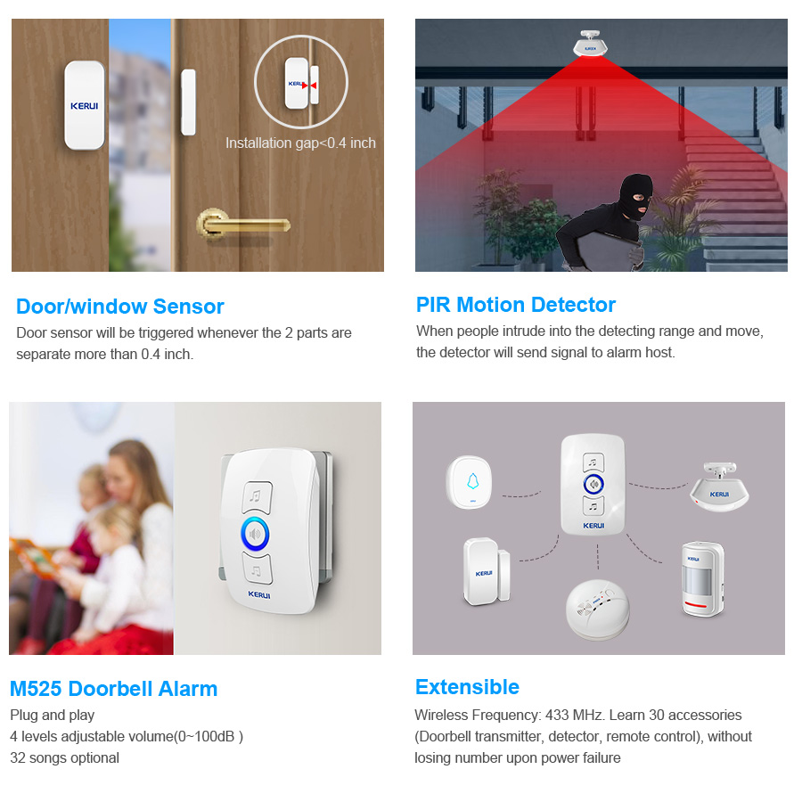 KERUI 무선 초인종 홈 보안 환영 차임 도어 벨 P - Home Security Bell 리뷰 및 가격