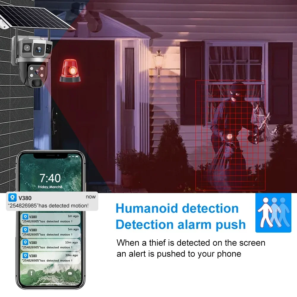 V380 4K 3화면 4G 카메라 태양광 배터리 PIR - Home Security Features 리뷰 및 가격
